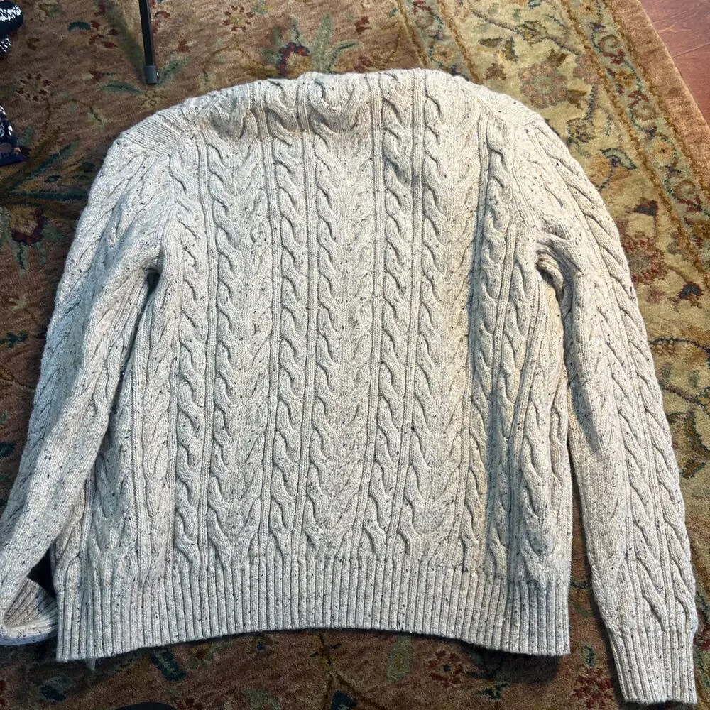 Banana Republic Wool Cable Knit Beige Speckled Zip Cardigan Men Small Fisherman